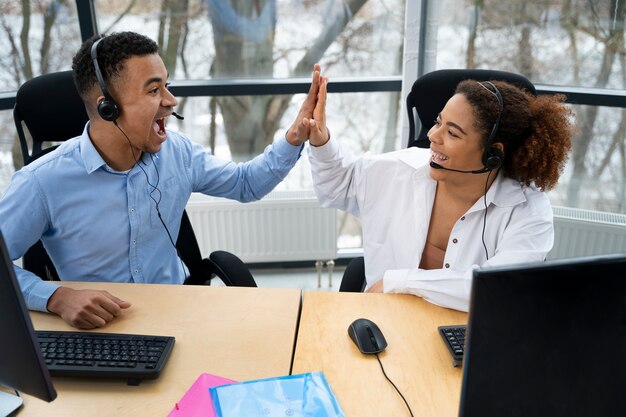 people working in call center