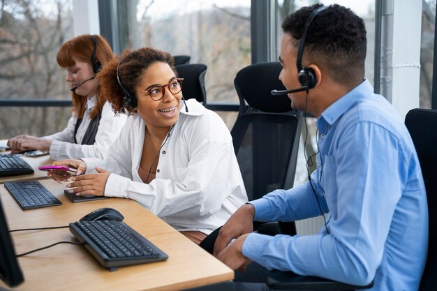 People working in call center