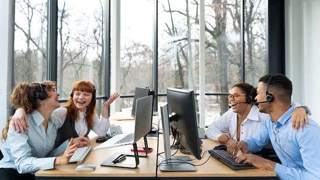 People working in call center