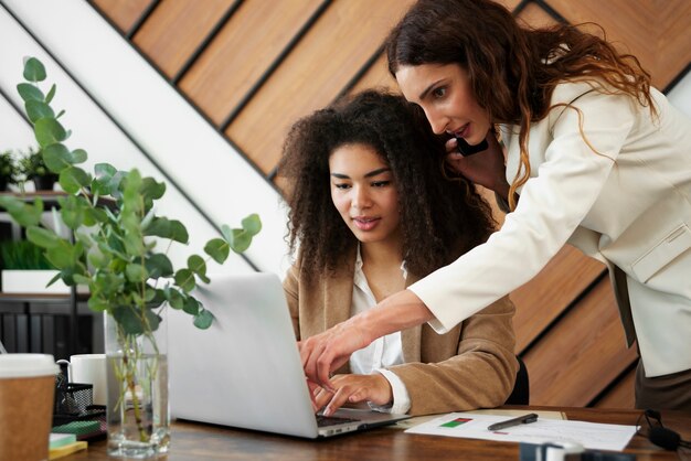 People working in elegant and cozy office space