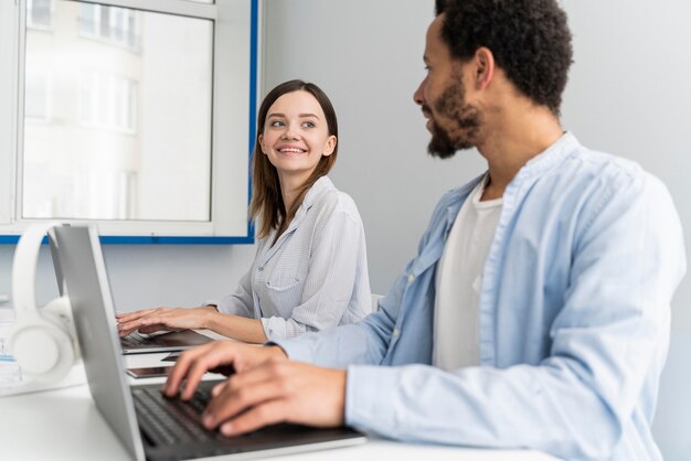 People working on power saving solutions together