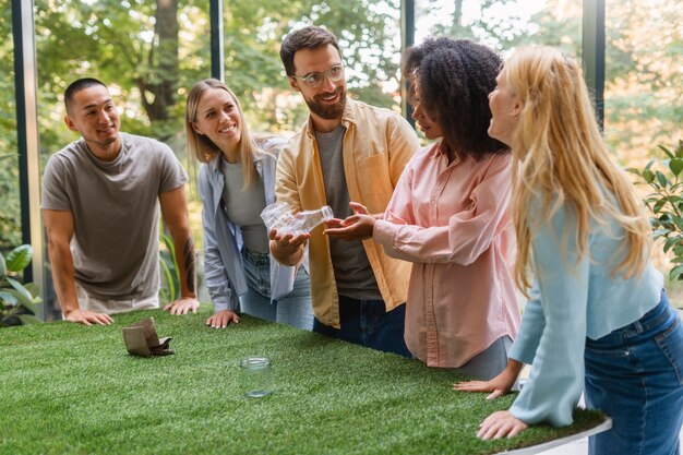 people working in tech brand together