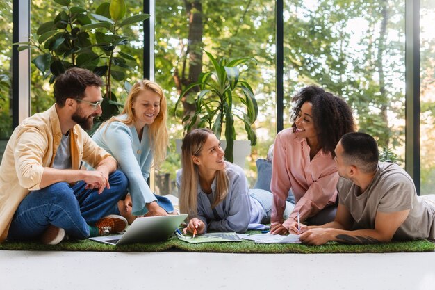 people working in tech brand together