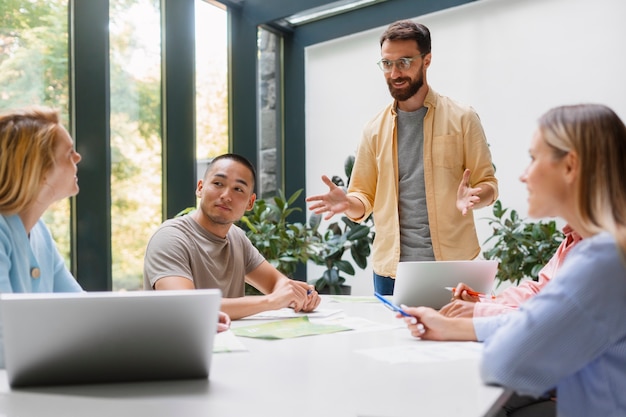 People working in tech brand together