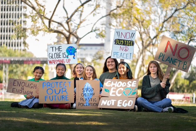 People at a world environment day protest with placards