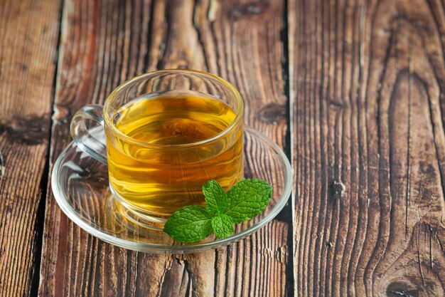 Peppermint tea in glass ready to drink