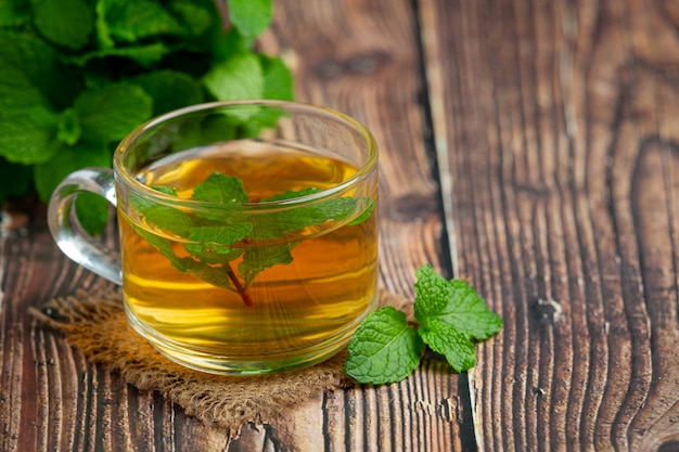 Peppermint tea in glass ready to drink