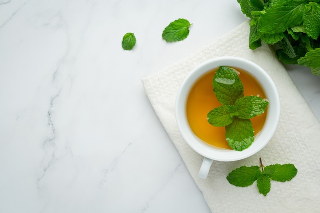 Peppermint tea in glass ready to drink