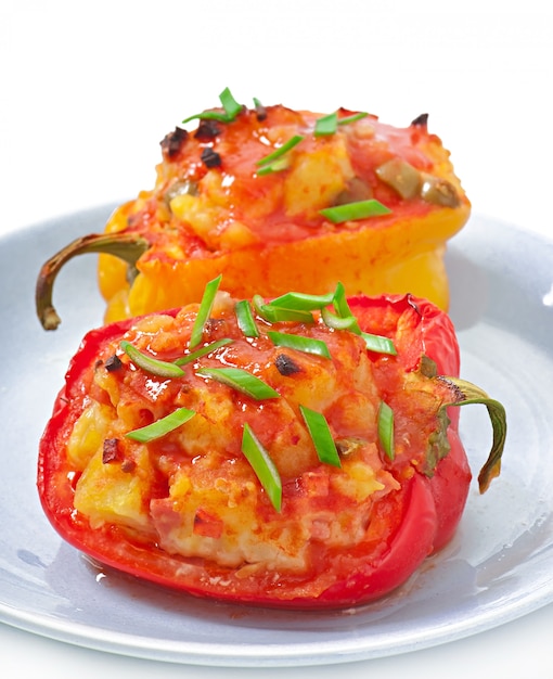 Peppers stuffed with potatoes and chorizo