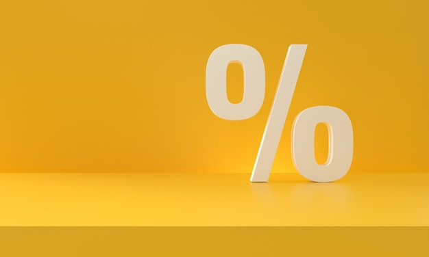 Percent discount symbol yellow background. sale and shopping concept. 3d rendering. Premium Photo