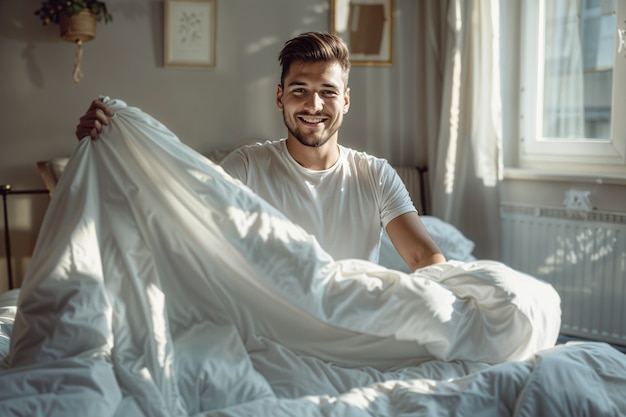 Foto gratuita fare i lavori domestici in un'atmosfera gentile e sognante