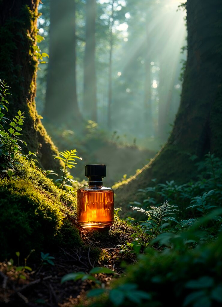 Free Photo perfume bottle in nature