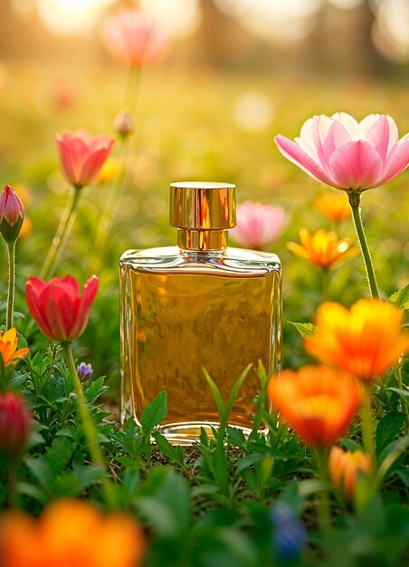 Perfume bottle in nature