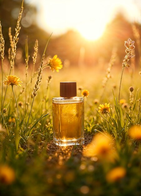 Perfume bottle in nature