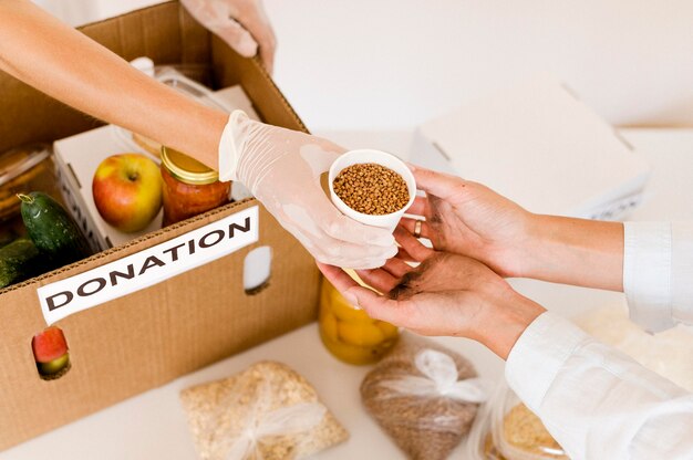 Person being donated food