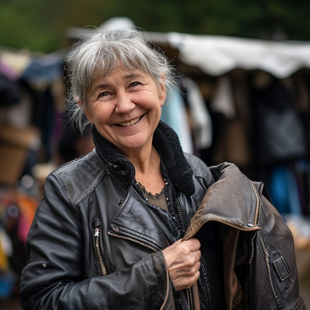 Free photo person browsing through items at a yard sale looking for bargains