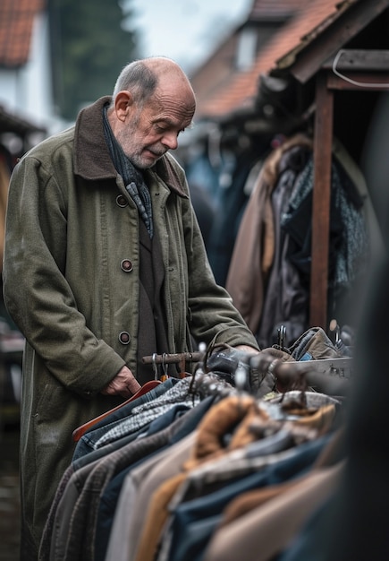 Free photo person browsing through items at a yard sale looking for bargains