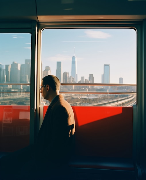 Person commuting by train in new york