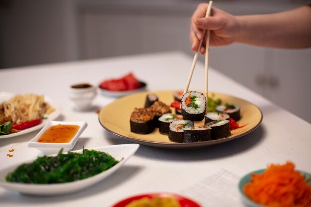 Person cooking japanese food