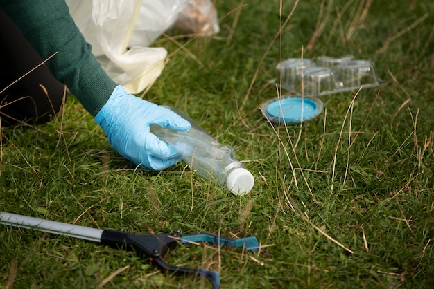 Person doing community service by collecting trash