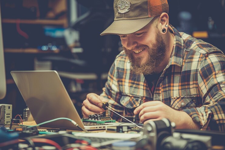 Free Photo person doing diy activity for online content creation