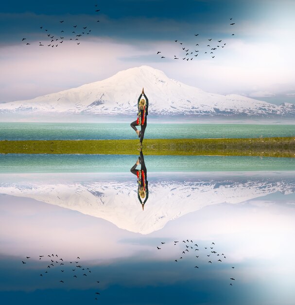 Person doing yoga with views of Mount Ararat