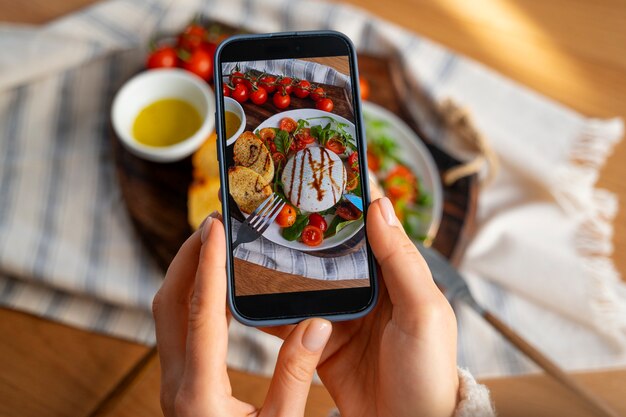 Free photo person eating fresh cheese