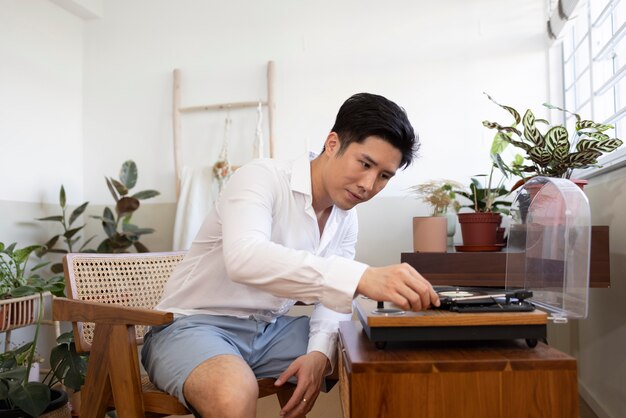 person enjoying relaxing time at home
