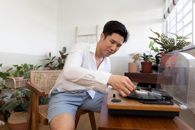 Free photo person enjoying relaxing time at home