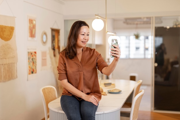 Free photo person enjoying relaxing time at home