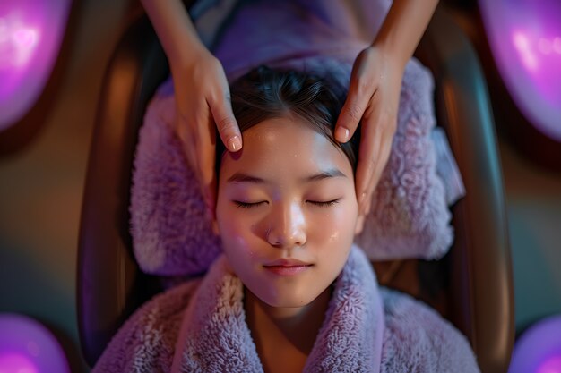 Person enjoying a scalp massage at spa