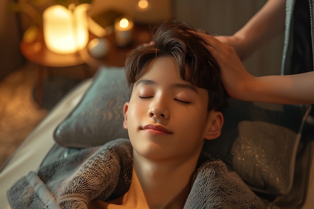 Person enjoying a scalp massage at spa