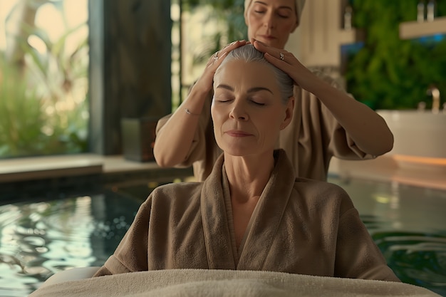 Free photo person enjoying a scalp massage at spa