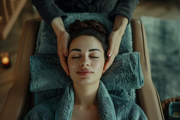 Free photo person enjoying a scalp massage at spa