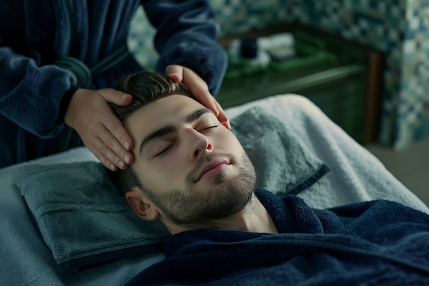 Free photo person enjoying a scalp massage at spa