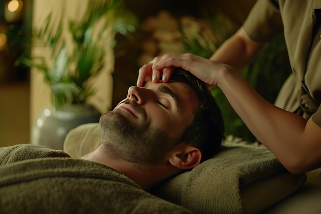 Free photo person enjoying a scalp massage at spa