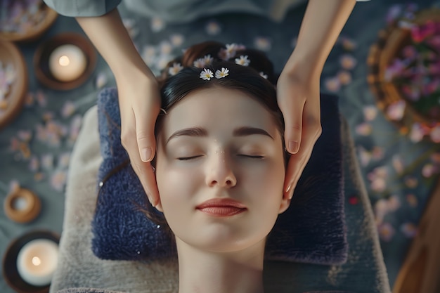 Foto gratuita persona che si gode un massaggio del cuoio capelluto in una spa