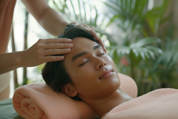 Person enjoying a scalp massage at spa