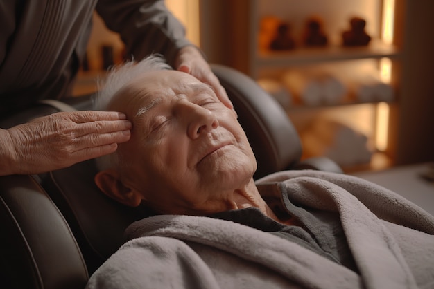 Free photo person enjoying a scalp massage at spa