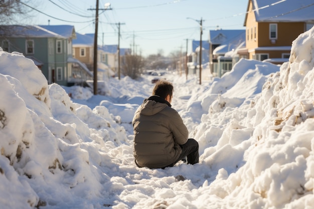 Free photo person in extreme snow and winter weather