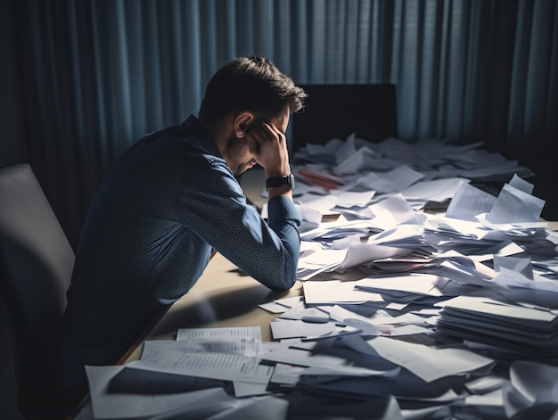 Free photo person feeling anxiety induced by documents and work