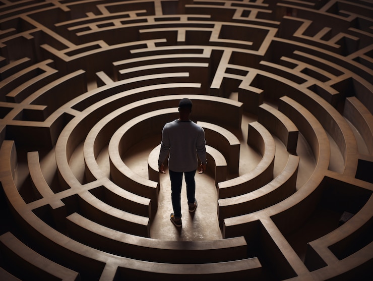 मुफ़्त फोटो person feeling anxiety induced by maze