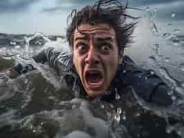 Бесплатное фото Человек испытывает беспокойство, вызванное плаванием
