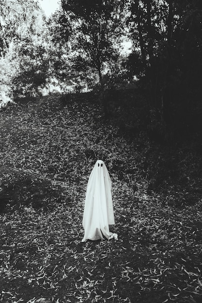 Человек в костюме призрак в парке