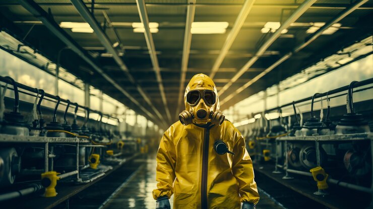 Free Photo person in hazmat and mask inside a nuclear power plant