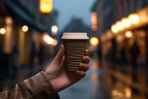 一杯のコーヒーを持っている人