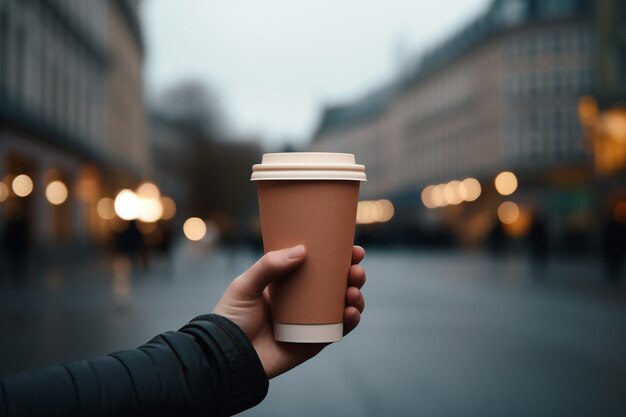 一杯のコーヒーを持っている人