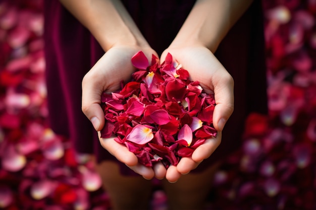 Free photo person holding rose petals in hands