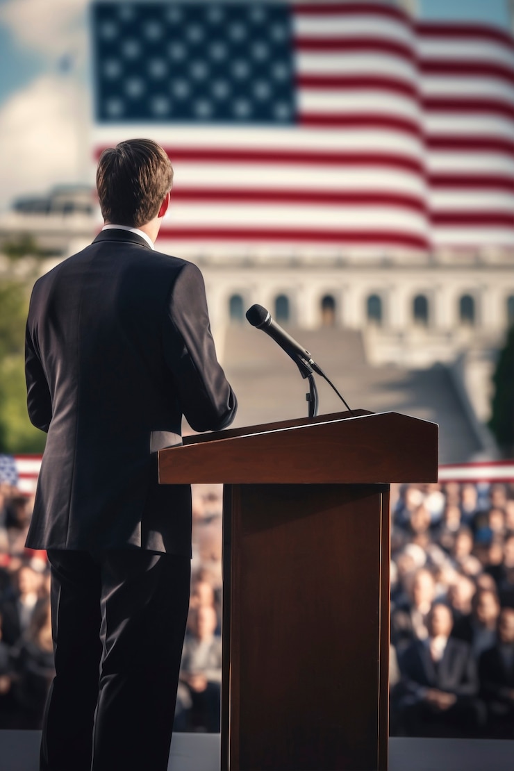 Free Photo person holding a speech at official event