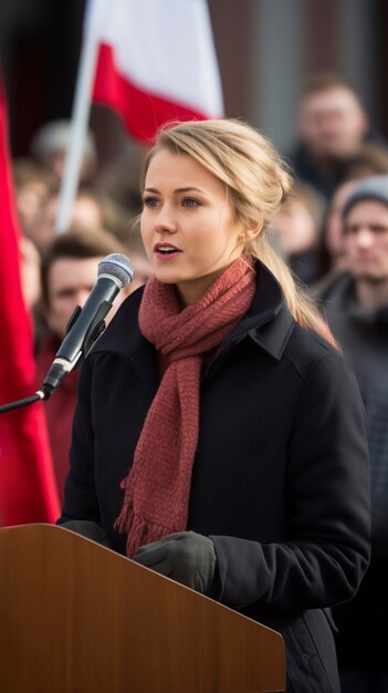 Person holding a speech at official event